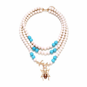 Nouvel Arrivage Collier Superposé Perlé avec Perles de Zircon et Pendentif Scarabée Plaqué Or 18K, Bijou Tendance Unisexe, Cadeau, Bijoux de Mode - Product Image 4