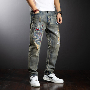 Jeans de Algodón Bordados de Estilo Chino para <span class=keywords><strong>Hombre</strong></span>, Primavera/Otoño, Nuevos, a la Moda, Desgastados, de Alta Gama, Lavados con Piedras, Talla Grande, Corte Recto - Product Image 1