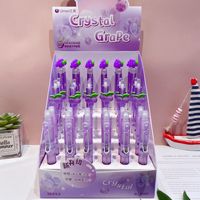Nouvel ensemble de stylos gel encre gel motif fruits (raisin, pêche) mignon, 36 pièces/boîte, séchage rapide, pour signature étudiante, pointe noire 0,5 mm, en boîte, vente en gros