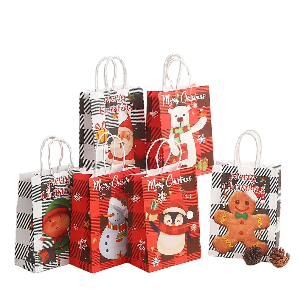 Подарочные пакеты с принтом на заказ, Рождественский крафт-бумажный мешок, упаковка для покупок с покрытием