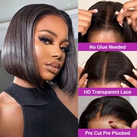 Proveedor Destacado: Pelucas Bob Cortas Lisas de Cabello Humano, Pre-arrancadas, con Encaje Frontal HD Transparente, de Cabello Humano Virgen Birmano, Sin Pegamento