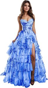 فستان شيفون مطرز على شكل حرف A-line ، فستان حفلة سهرة طويل مع فتحة تنورة متدرجة للنساء للحفلات الصيفية والحفلات الترويجية - Product Image 3