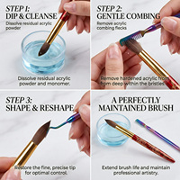Ensemble de pinceaux à ongles professionnels 100% pur Kolinsky, peigne de nettoyage arc-en-ciel, pinceaux à ongles en acrylique personnalisés # 12/14/16/18