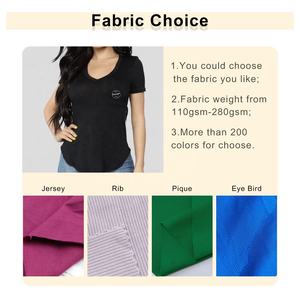 OEM grosir kaus ketat bawah melengkung leher V olahraga latihan Fitness latihan Gym baju Jogging katun bordir untuk wanita - Product Image 2