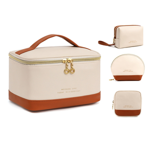 Large-Capacity PU Leather Cosmetic Bag Zipper Portable Travel for <strong>Toiletry</strong> <strong>Storage</strong> for Skin Care Products Color-Blocking Design - Product Image 1