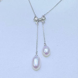 Collar de Perlas de Agua Dulce de 8-9 mm de Zhuji, Plata Pura con Doble Lazo Francés, Elegante Collar de Perlas de Agua Dulce - Product Image 2