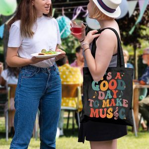 Bolsa de tela con diseño de notas musicales divertidas, ligera, de gran tamaño, regalo de cumpleaños para profesores y amigos, diseño de trabajo, es un <span class=keywords><strong>buen</strong></span> día, 35*40cm - Product Image 4