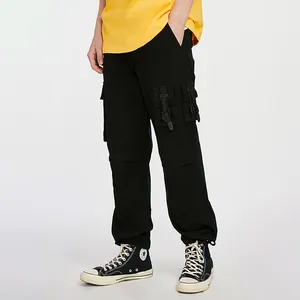 Pantalon Cargo avec cordon de serrage pour hommes, vêtement tridimensionnel de grande rue, avec poches nouées, couleur unie