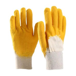 Satılık kaymaz örgü bilek pamuk Polyester lateks kaplamalı koruyucu eldiven