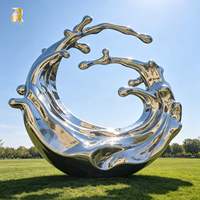 Sculpture d'onde en acier inoxydable de grande taille RELONG, design poli, statue d'art métallique moderne personnalisée pour l'aménagement paysager public extérieur