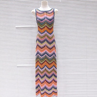Robe longue plissée en maille pour femme KD2452, nouvelle collection été, tendance, à rayures contrastées, effet amincissant