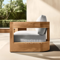 Fauteuil de salon d'extérieur individuel en teck massif, moderne, avec coussin imperméable à séchage rapide, pour hôtel et jardin