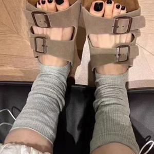 Ballet Style Knee <b>Socks</b> Gray Women's Breathable Sweat Absorbing Solid Color <b>Polyester</b> Fiber <b>Sock</b> W2464 - Product Image 1