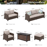 Dwoo 8 pièces patio conversation ensemble beige cour extérieure osier rotin meubles jardin canapé avec table de foyer