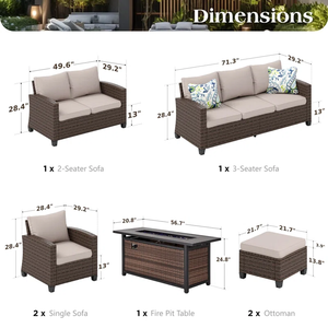 Dwoo 8 pezzi Patio conversazione Set Beige esterno cortile in <span class=keywords><strong>vimini</strong></span> Rattan mobili divano da giardino con tavolo a pozzo di fuoco - Product Image 6