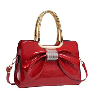 An Ru Shi Bow Design Tote <b>Bag</b> Red Patent Leather <b>Crossbody</b> Handbag Middle Size Everyday Outfits Summer 2025 - Product Image 5