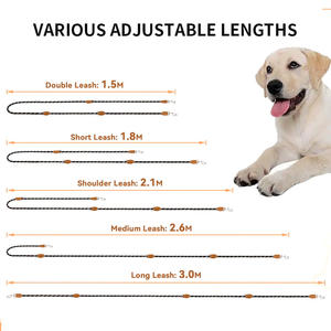 Plomo reflectante ajustable doble para mascotas Plomo de mango libre de 3 m con 2 mosquetones - Product Image 6
