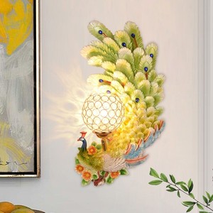 Lampe murale paon, lumière décorative créative en forme d'animal, pour salon, chambre à coucher, mur de télévision, style rétro - Product Image 5