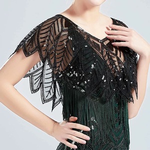 Capa de Noche Transparente de Malla con Lentejuelas y Cuentas, <span class=keywords><strong>Bolero</strong></span> de Novia, Chal Transparente, Cubrevestido para <span class=keywords><strong>Fiesta</strong></span> Estilo Flapper - Product Image 6