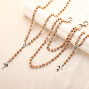 Retro lange Rosenkranz Kreuz Holz perle Jungfrau Maria Gürtel Halskette Punk Rosenkranz 8 mm Perlen katholische religiöse Hose Kette Halskette - Product Image 3