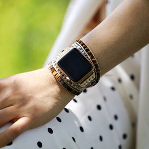 Correa de reloj con gema de ojo de tigre hecha a mano Aplo para la serie 7 <span class=keywords><strong>Black</strong></span> <span class=keywords><strong>Friday</strong></span>, regalo nupcial especial, joyería Bohemia, cuentas cambiables con cuentas - Product Image 2