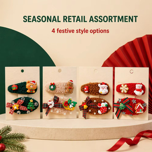Pinces à cheveux personnalisées avec logo, lot de 2, pour femmes, motif mignon Père Noël et bonhomme de neige, accessoires en tissu pour fêtes, festivals et cadeaux de Noël - Product Image 4