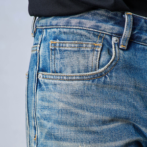 Mans 100% cotton denim thẳng hip hop jeans mùa đông loe phù hợp với tay Crafted râu quần lỏng rửa quần jean cổ điển - Product Image 4