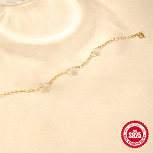 Nueva pulsera de cadena con clip de papel de perla de lujo ligera de Plata de Ley 925, pulsera de joyería diy para mujer de moda - Product Image 2