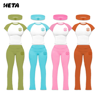 Ensemble de salon 2 pièces color block de haute qualité pour femmes avec manches raglan et pantalon long, tenue décontractée d'été personnalisable avec logo, OEM et ODM