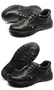 Chaussures de sécurité basses pour hommes avec embout en acier, tige en cuir, semelle en caoutchouc anti-choc, résistantes à la perforation et antidérapantes - Product Image 6