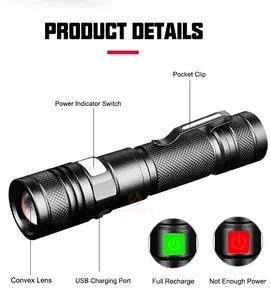 Long Distance 18650 Custom Small High Power Taschenlampe Zoom Super Bright Mini Powerful Rechargeable Led Edc Flashlight