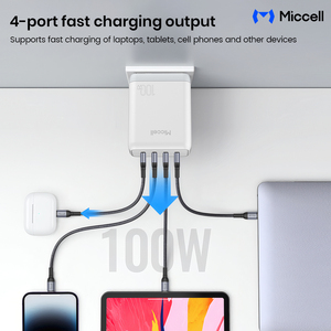 Chargeur de téléphone portable Miccell de haute qualité 100W GaN, chargeur portable plus rapide avec 3 ports Type C et 1 port USB pour la charge rapide des smartphones - Product Image 2