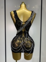 Robe de soirée courte à chaîne droite ornée de diamants, tenue de luxe pour femmes, sexy, ajourée, pour boîte de nuit, spectacle, chanteuse, danseuse