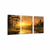 Impression sur toile polyester, ensemble de 3 pièces, 40x50, paysage de lacs et de forêts au coucher du soleil, triptyque moderne, art mural pour la décoration d'hôtels et d'appartements