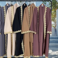 Soldes 9.9 : Abaya Modeste pour Femme, Nida Luxe, Polyester Respirant, Bordure Dentelle Dorée, Petit Fente Bas, Cardigan Noble, Musulman Islamique