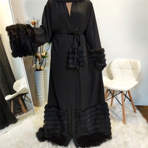 Abaya Chaomengfashion 2024 OEM ODM de haute qualité, ensemble de 2 pièces, abaya noire ouverte avec foulard - Product Image 5