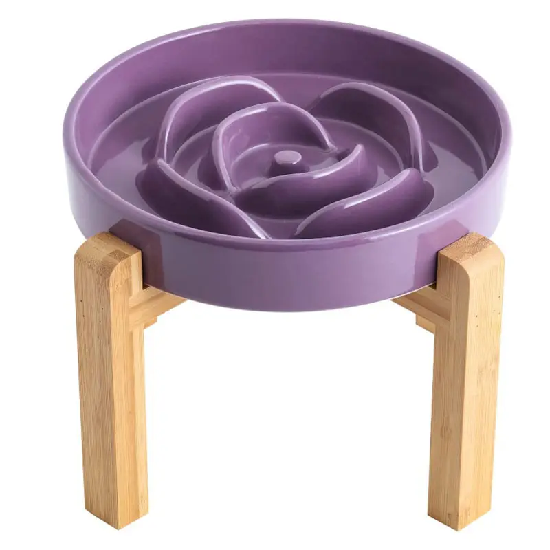 Custom ized Modern Style Designer Stand Holzrahmen Slow Feeder Keramik Pet Cat Dog Bowl