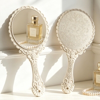 Miroir de poche vintage en paille de blé naturelle, motif crème de style européen, miroir de maquillage haute définition
