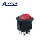 Interrupteur à bascule noir éclairé à lentille ronde, 4 broches DPST, homologué CQC, 16A 250V, 200k cycles, pour usage médical et industriel