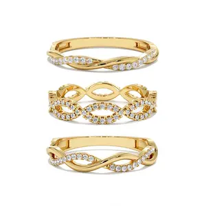Gemnel sterling silver fashion jewelry rings accessory dainty diamond gold plated swirl twist eternity ring