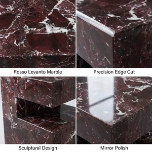 Tavolino Laterale in Marmo Rosso Levanto Naturale, Comodino a Blocchi Sfalsati, Arredamento di Lusso per Camera <span class=keywords><strong>da</strong></span> Letto e <span class=keywords><strong>Soggiorno</strong></span>, Direttamente dalla Fabbrica - Product Image 4