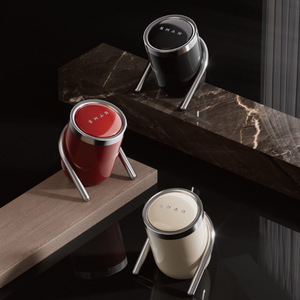 Snar Desktop Trash Can Cylindrical Creamy <b>White</b> Retro Red Midnight Black With Lid Indoor Use - Product Image 1