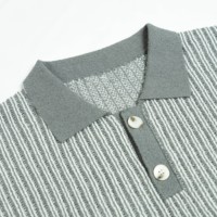 AiNear Vente en gros de logo personnalisé OEM & Odm T-shirt décontracté à manches courtes col polo à rayures jacquard en coton tricoté pour hommes