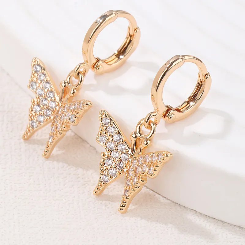 Huggie Earrings Emas Disepuh 925 Perak Earring Hoop Butterfly CZ Earring <span class=keywords><strong>Wanita</strong></span> Perhiasan Huggie