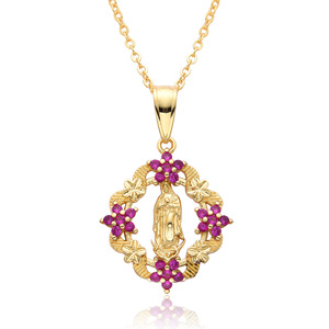 Collar con forma de flor de la fe católica con la imagen de la Virgen Marí<span class=keywords><strong>a</strong></span> y un colgante chapado en oro de 18k sobre cobre. - Product Image 5