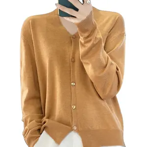 Suéter de malha de manga longa para mulheres, suéter de malha personalizado de cor sólida casual para mulheres, fabricante confortável