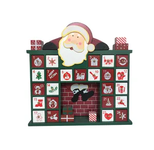 Caja de calendario de adviento de Papá Noel de madera de Navidad decoración en la Mesa