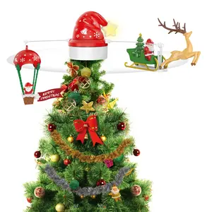 Hot selling gift items for Xmas Flying Santa sleigh tree topper Rotating christmas hot air balloon parachute