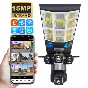 كاميرا V380 ثلاثية العدسات بدقة 15 ميجابكسل مع إضاءة مدمجة، كاميرا شمسية خارجية تعمل بشريحة 4G، كاميرا مراقبة لاسلكية واي فاي PTZ IP CCTV للأمن والمراقبة - Product Image 1