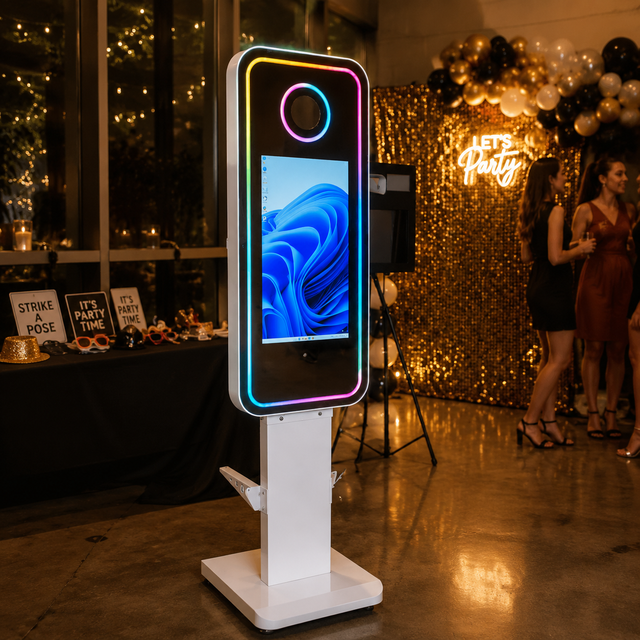 Commercial Smart Magic Mirror Photo Booth with LED Fill Lights and Interactive Touchscreen-Ideal for Wedding and Party Rentals